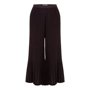 Alquema 3/4 Palazzo Pants Wide Leg Pleated Cropped Black Casual Women Large